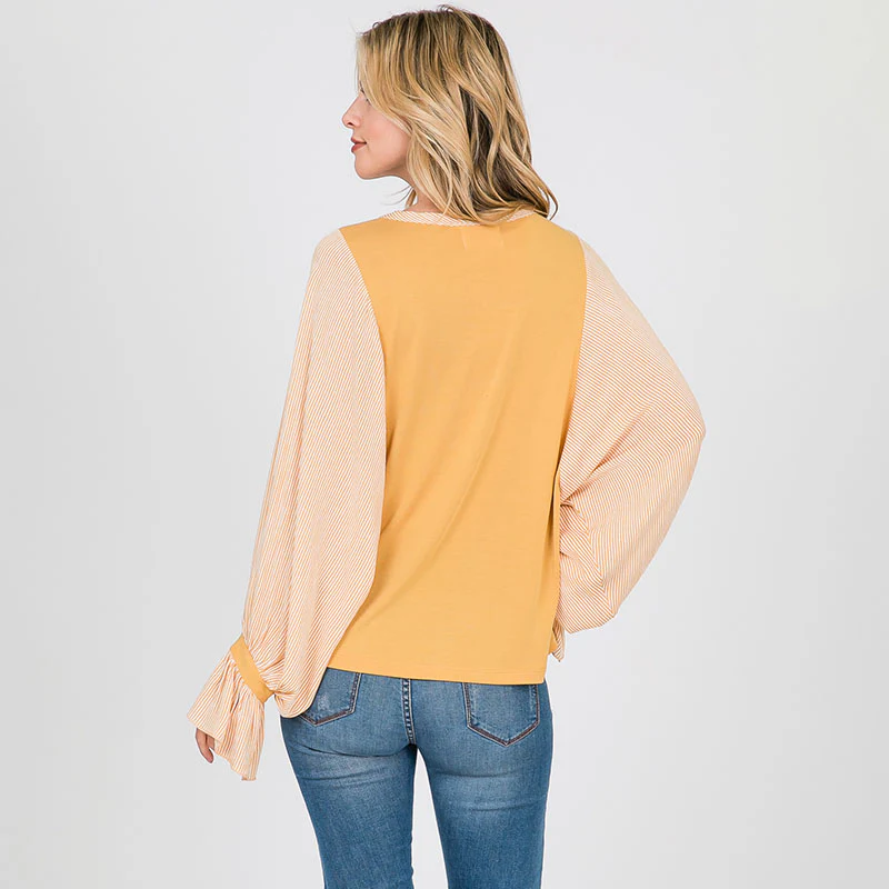 Sarah Stripe Sleeve Top Lemon - Image 11