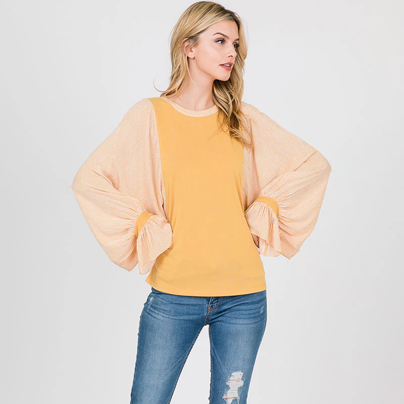 Sarah Stripe Sleeve Top Lemon - Image 12