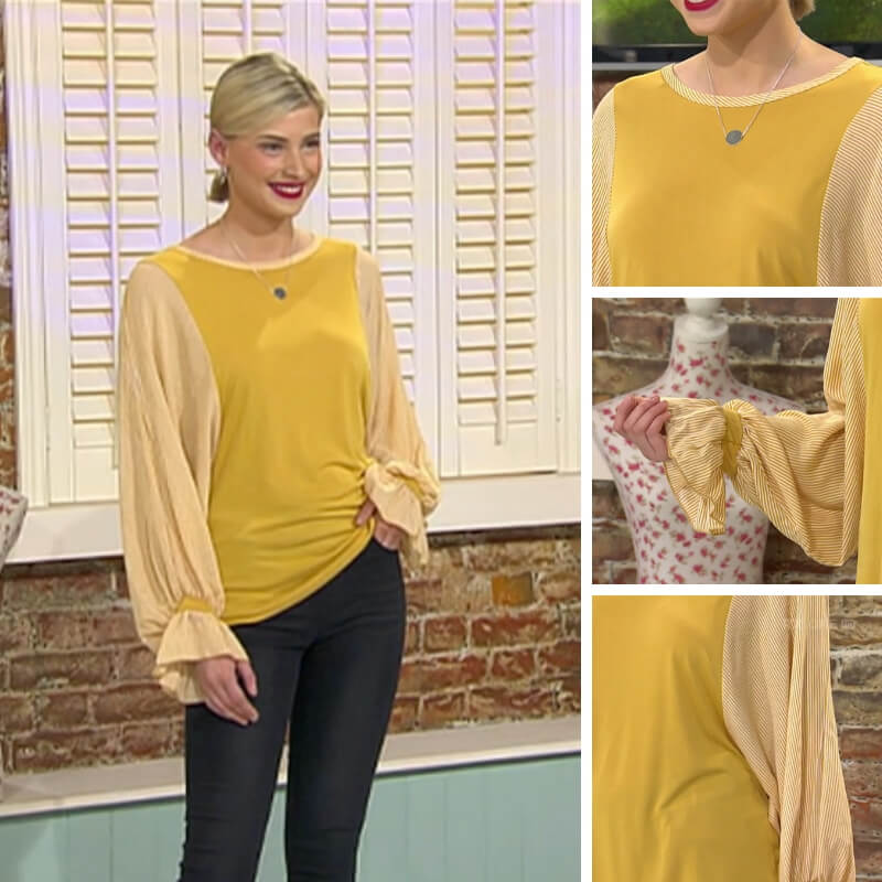 Sarah Stripe Sleeve Top Lemon - Image 3