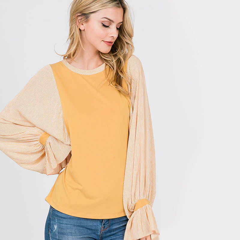Sarah Stripe Sleeve Top Lemon - Image 4