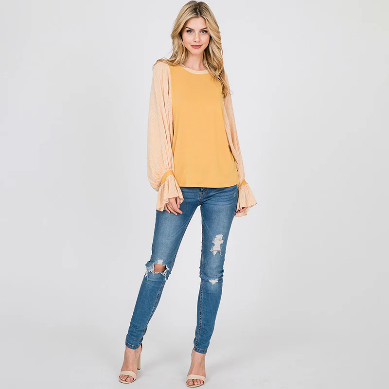 Sarah Stripe Sleeve Top Lemon - Image 5
