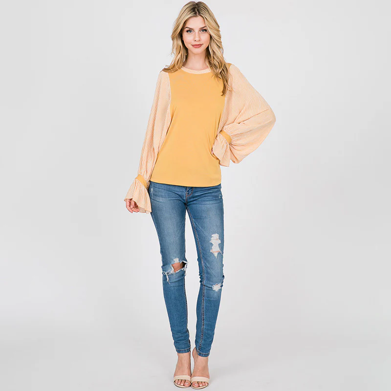 Sarah Stripe Sleeve Top Lemon - Image 6