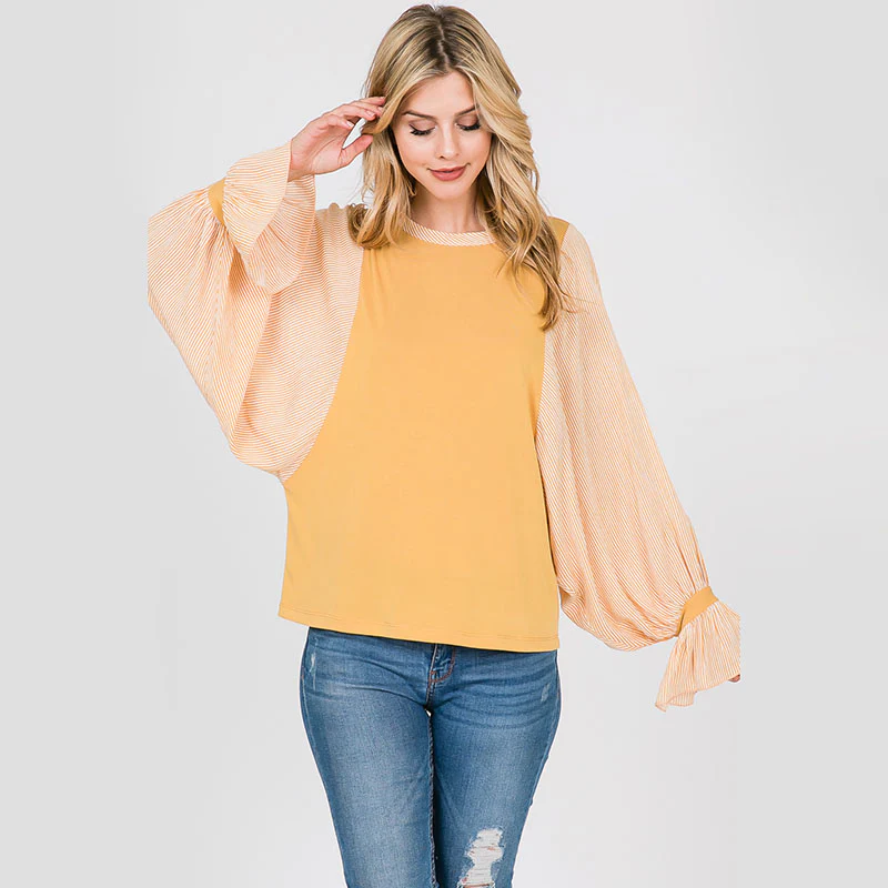 Sarah Stripe Sleeve Top Lemon - Image 7
