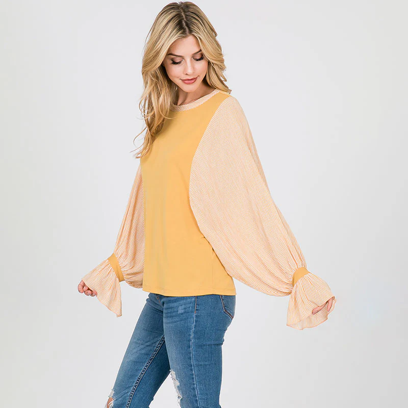 Sarah Stripe Sleeve Top Lemon - Image 8