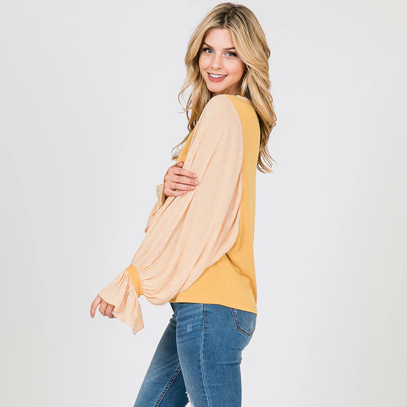 Sarah Stripe Sleeve Top Lemon - Image 9