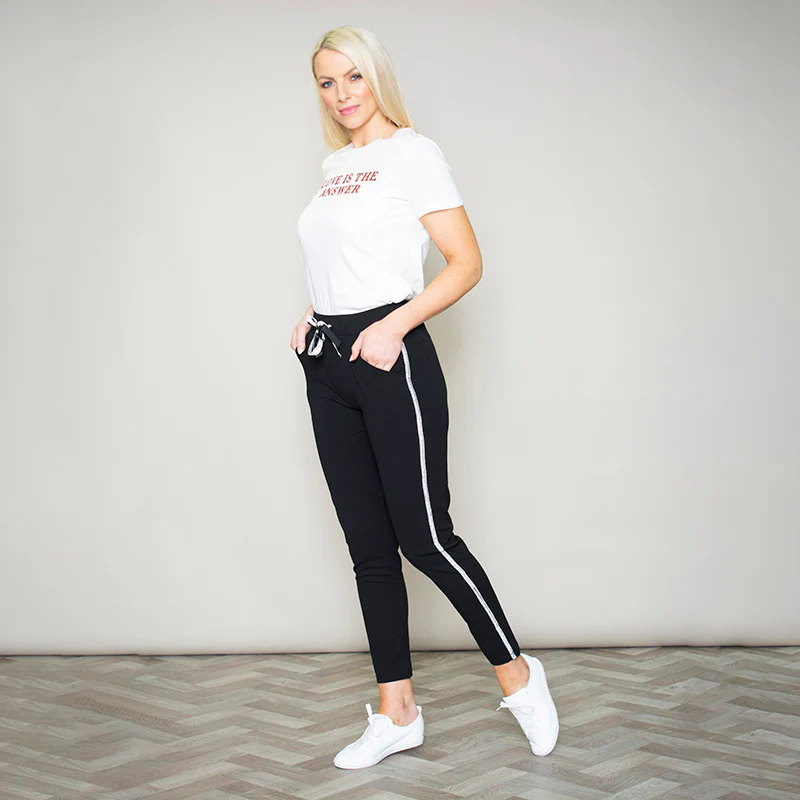 Silver Stripe Joggers Black
