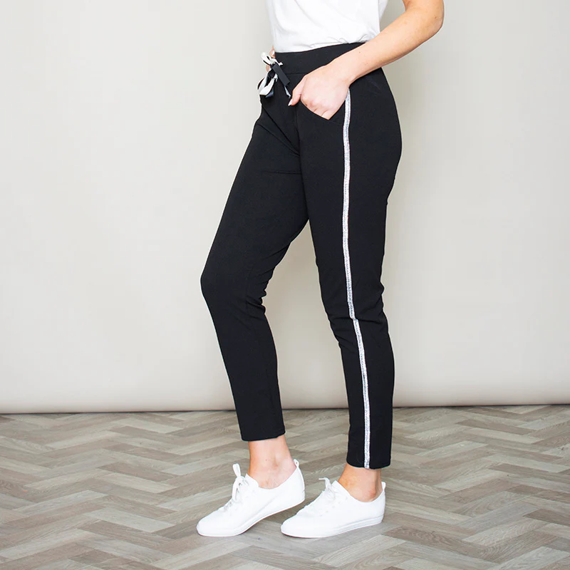 Silver Stripe Joggers Black - Image 2