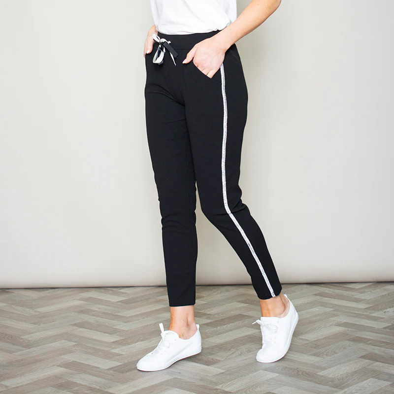 Silver Stripe Joggers Black - Image 3