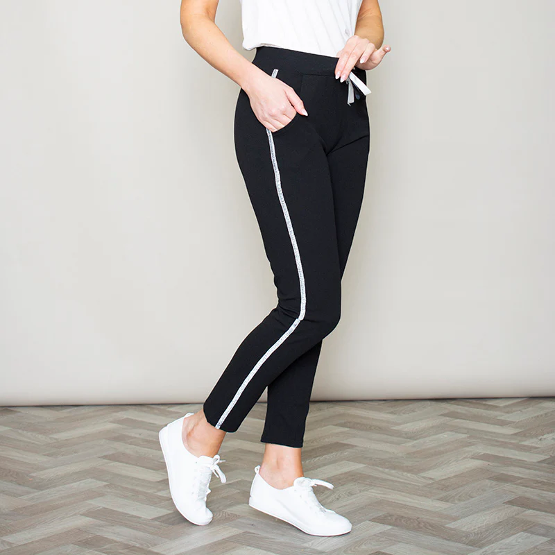 Silver Stripe Joggers Black - Image 4