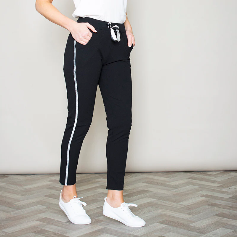 Silver Stripe Joggers Black - Image 6