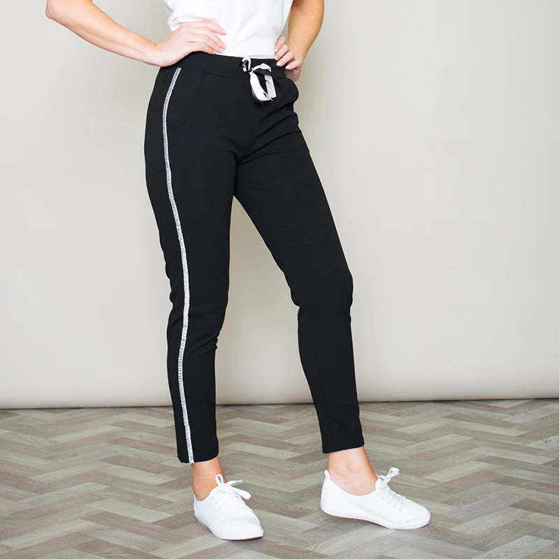 Silver Stripe Joggers Black - Image 7
