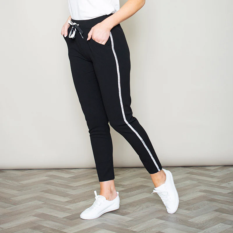 Silver Stripe Joggers Black - Image 9