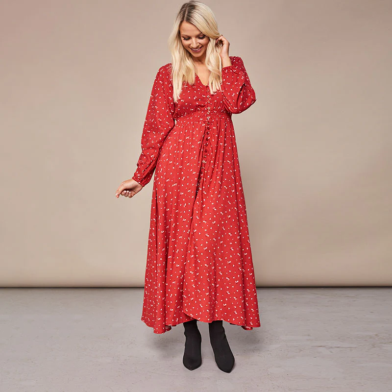 Sophie Red Floral Maxi Dress