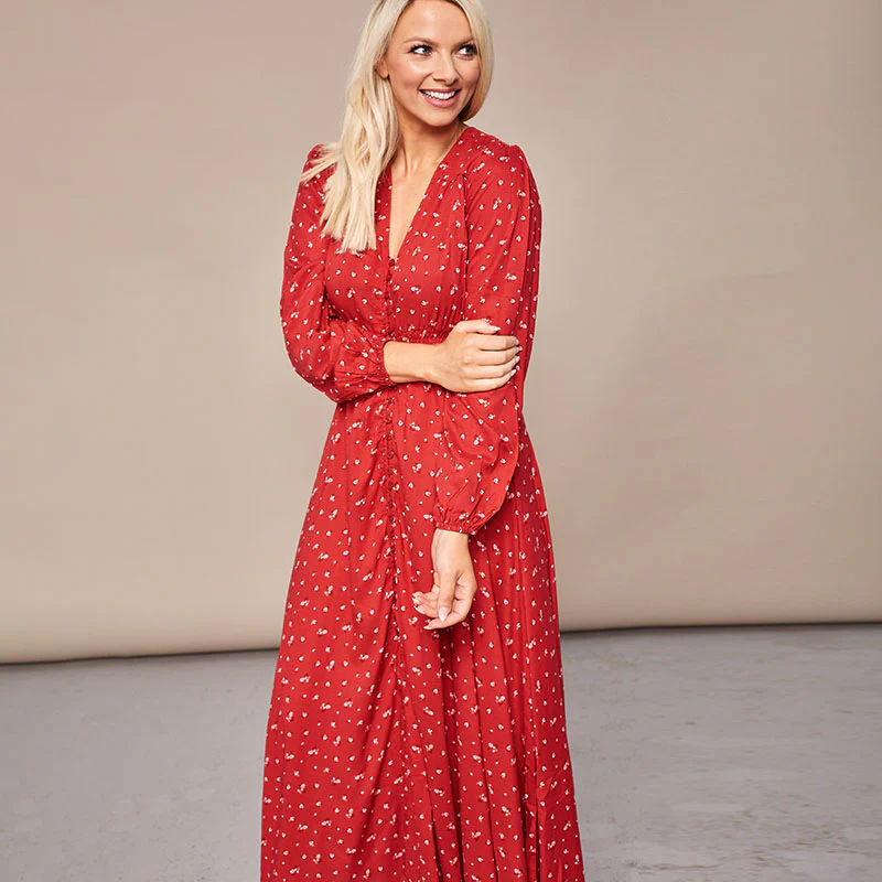 Sophie Red Floral Maxi Dress - Image 10