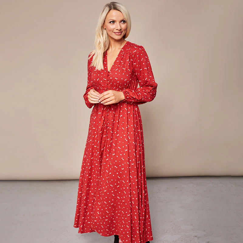 Sophie Red Floral Maxi Dress - Image 11