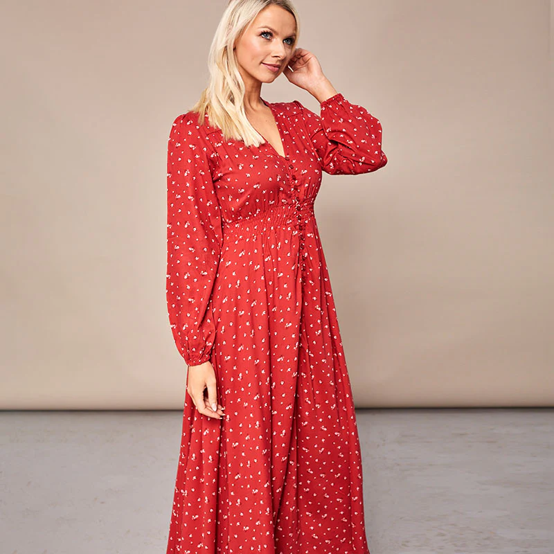 Sophie Red Floral Maxi Dress - Image 12