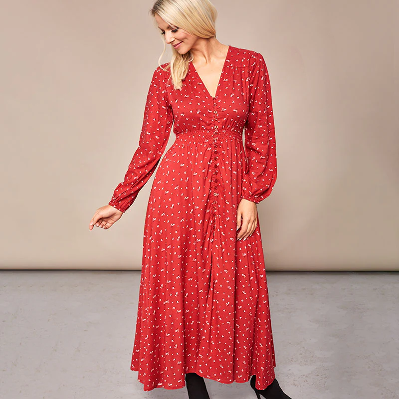 Sophie Red Floral Maxi Dress - Image 13