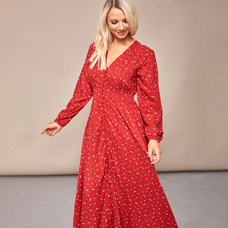 Sophie Red Floral Maxi Dress - Image 14