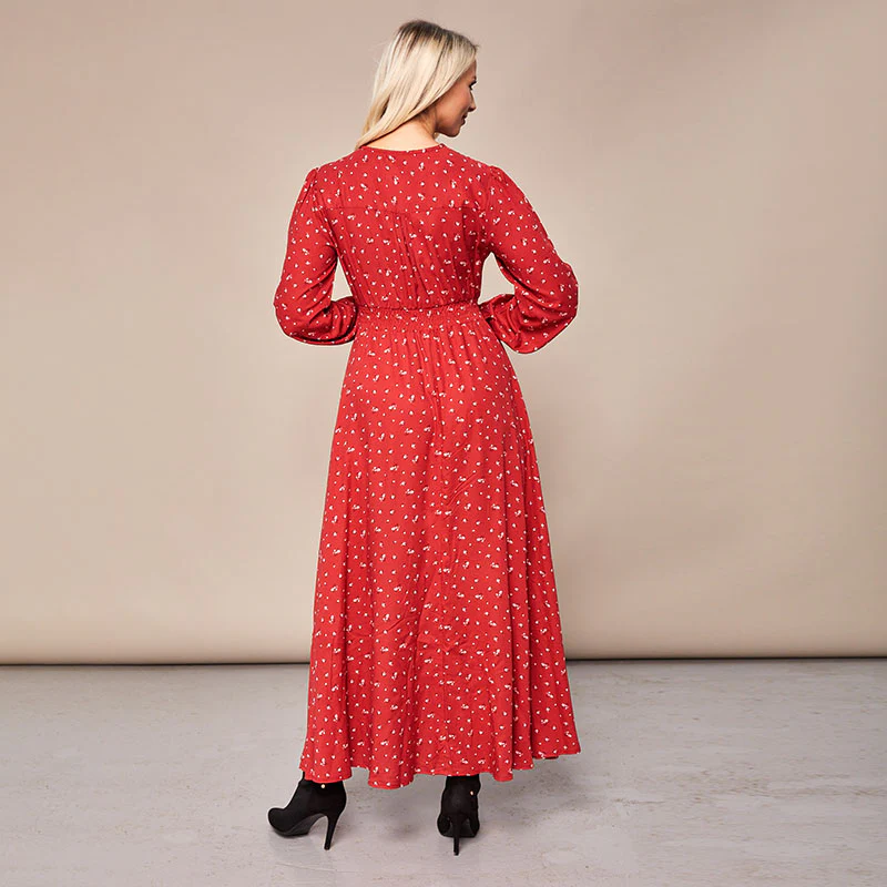 Sophie Red Floral Maxi Dress - Image 15