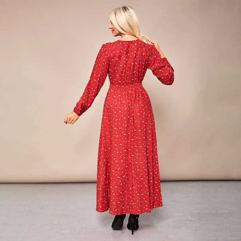 Sophie Red Floral Maxi Dress - Image 16