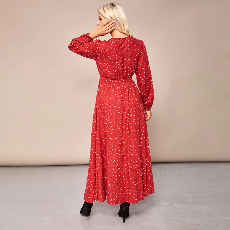 Sophie Red Floral Maxi Dress - Image 17
