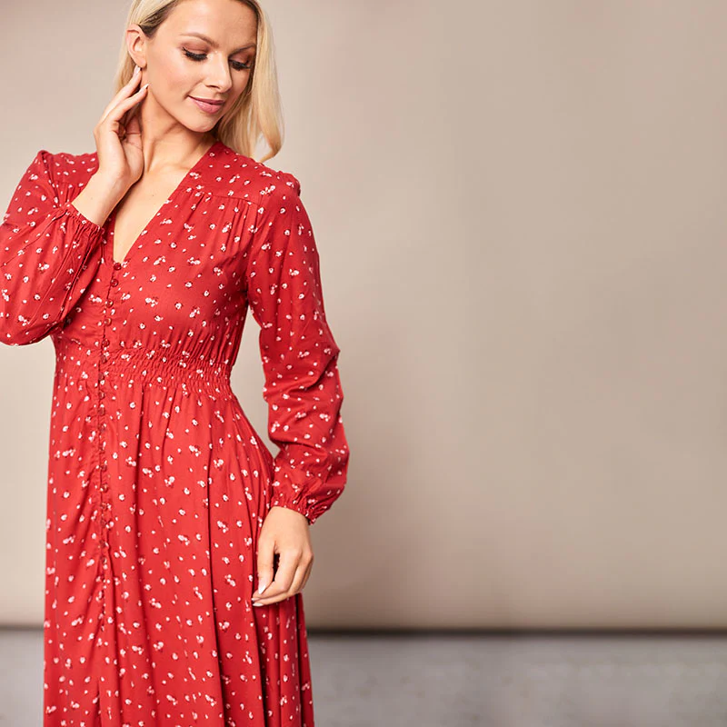 Sophie Red Floral Maxi Dress - Image 19
