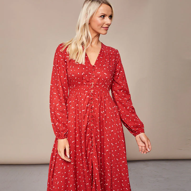 Sophie Red Floral Maxi Dress - Image 2