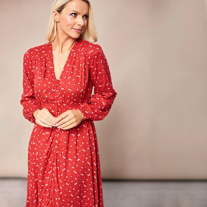 Sophie Red Floral Maxi Dress - Image 20