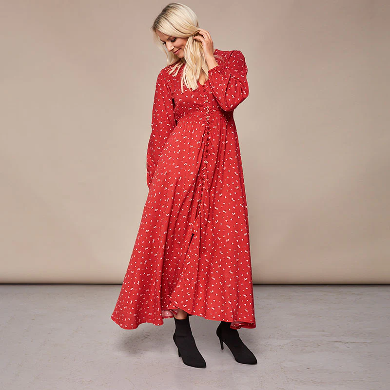 Sophie Red Floral Maxi Dress - Image 3