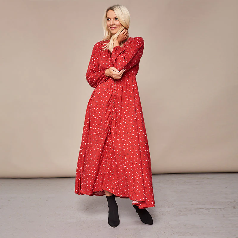 Sophie Red Floral Maxi Dress - Image 4