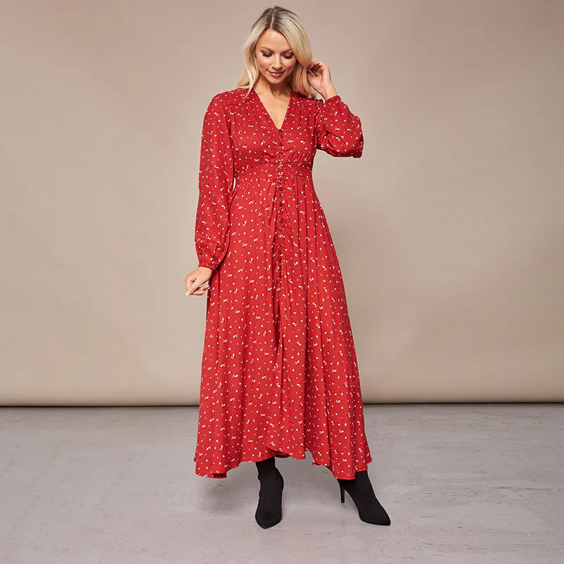 Sophie Red Floral Maxi Dress - Image 5