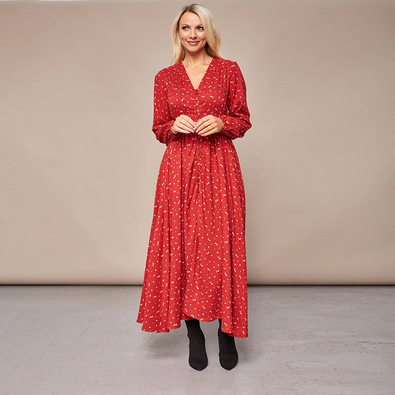 Sophie Red Floral Maxi Dress - Image 6