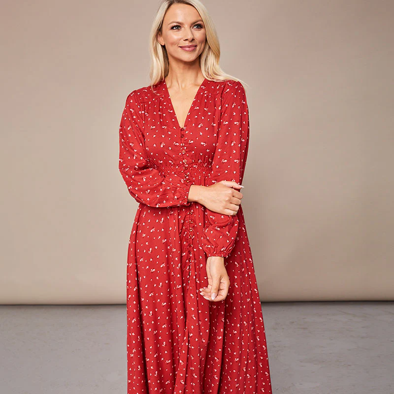 Sophie Red Floral Maxi Dress - Image 7