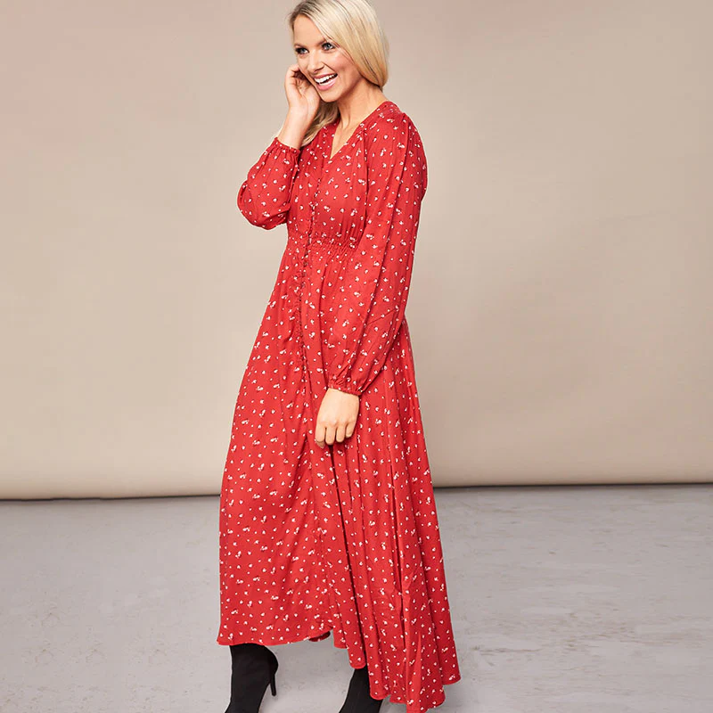 Sophie Red Floral Maxi Dress - Image 8