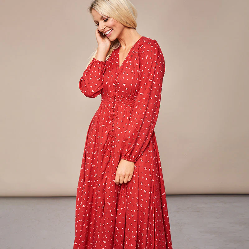 Sophie Red Floral Maxi Dress - Image 9