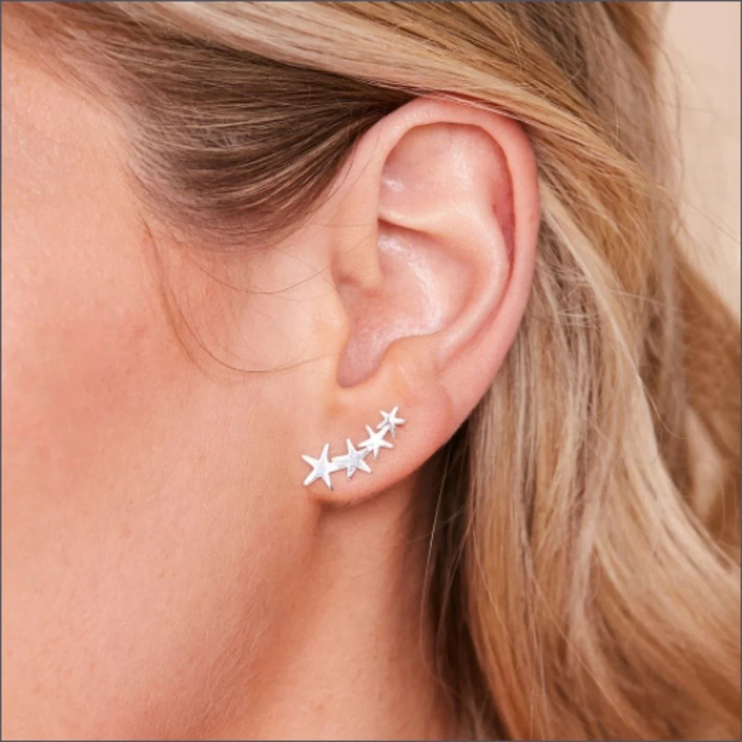Sterling Silver Curved Stars Stud - Image 3