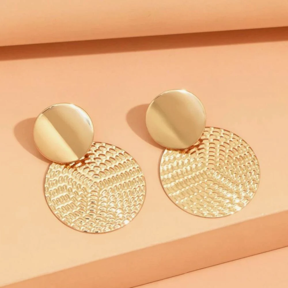 Textured Circle Earrings (Gold) - Image 2