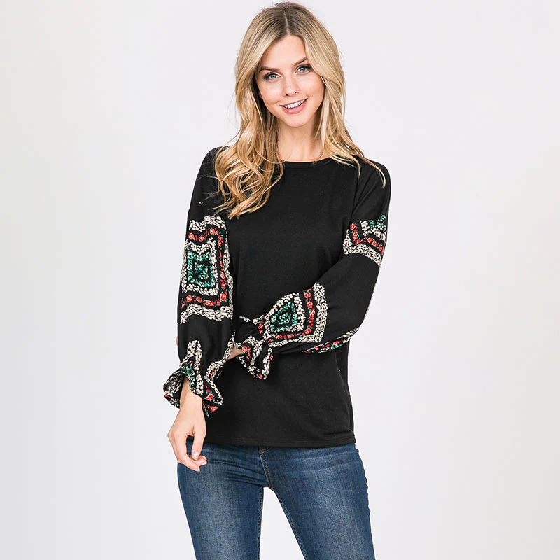 Toby Flounce Sleeve Top Black - Image 3