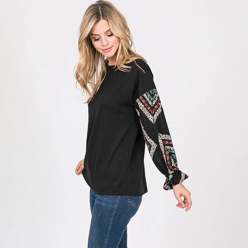 Toby Flounce Sleeve Top Black - Image 6