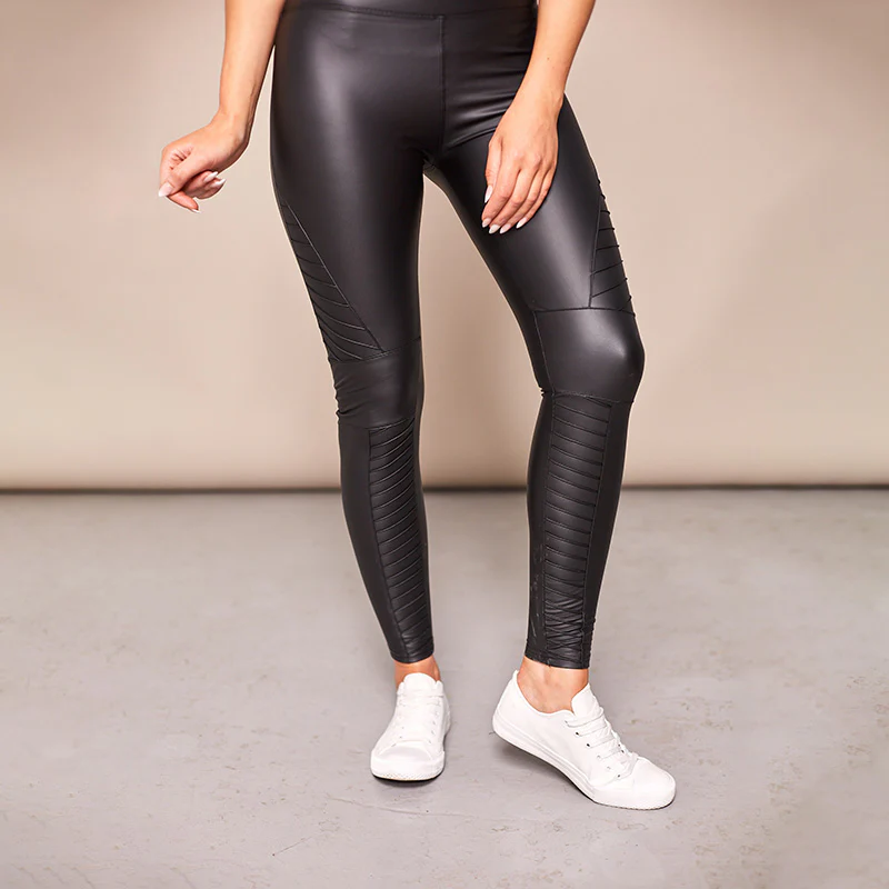 Wet Look Biker Leggings (Black) - Image 5