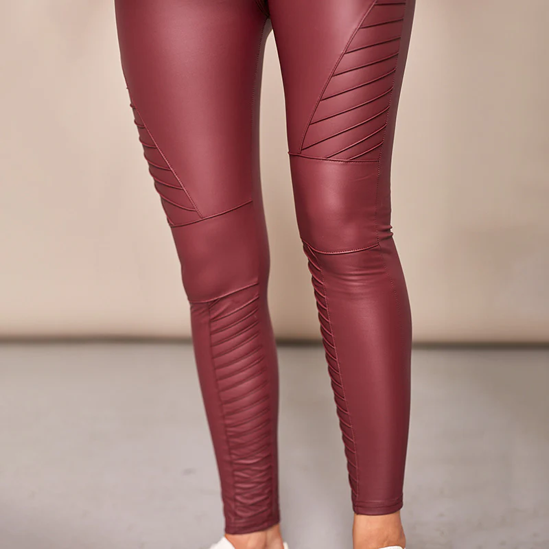 Wet Look Biker Leggings (Wine) - Image 12