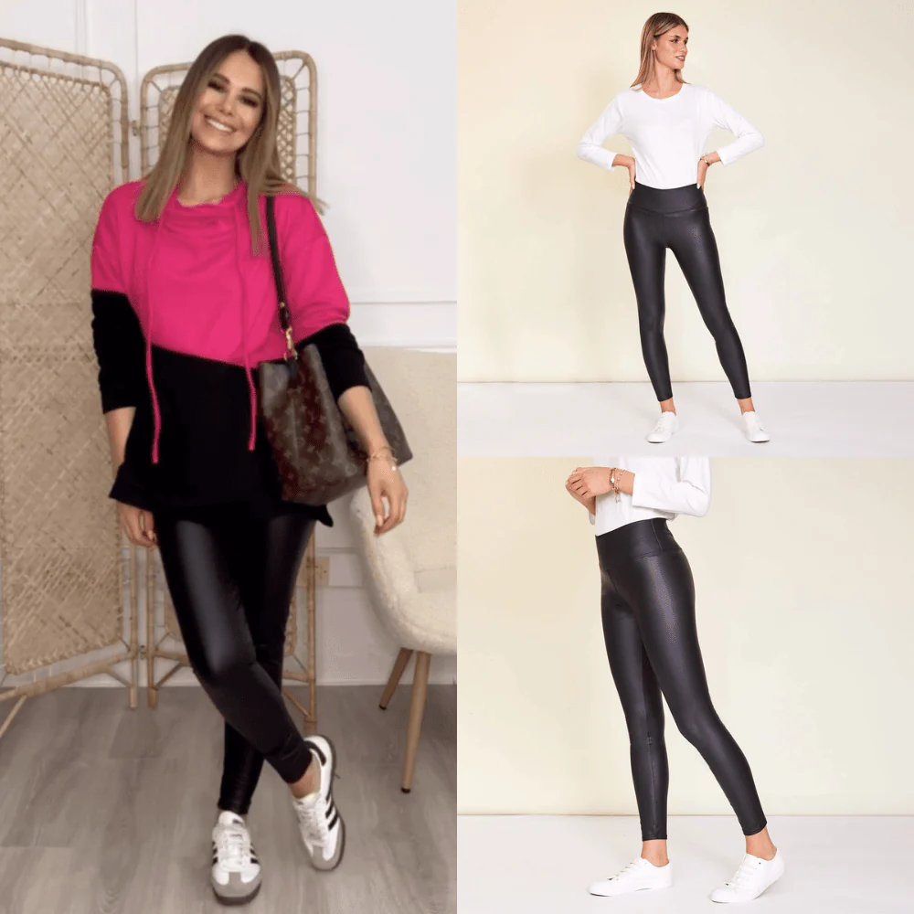 Wet Look PU Leggings (Black) - Image 12