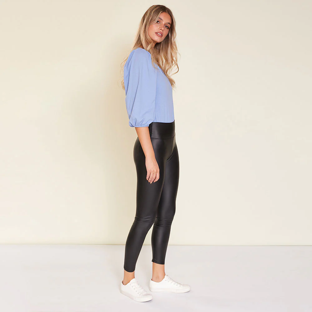 Wet Look PU Leggings (Black) - Image 9