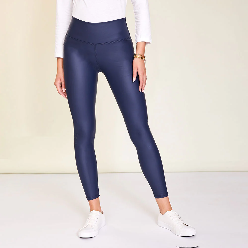 Wet Look PU Leggings (Navy) - Image 10