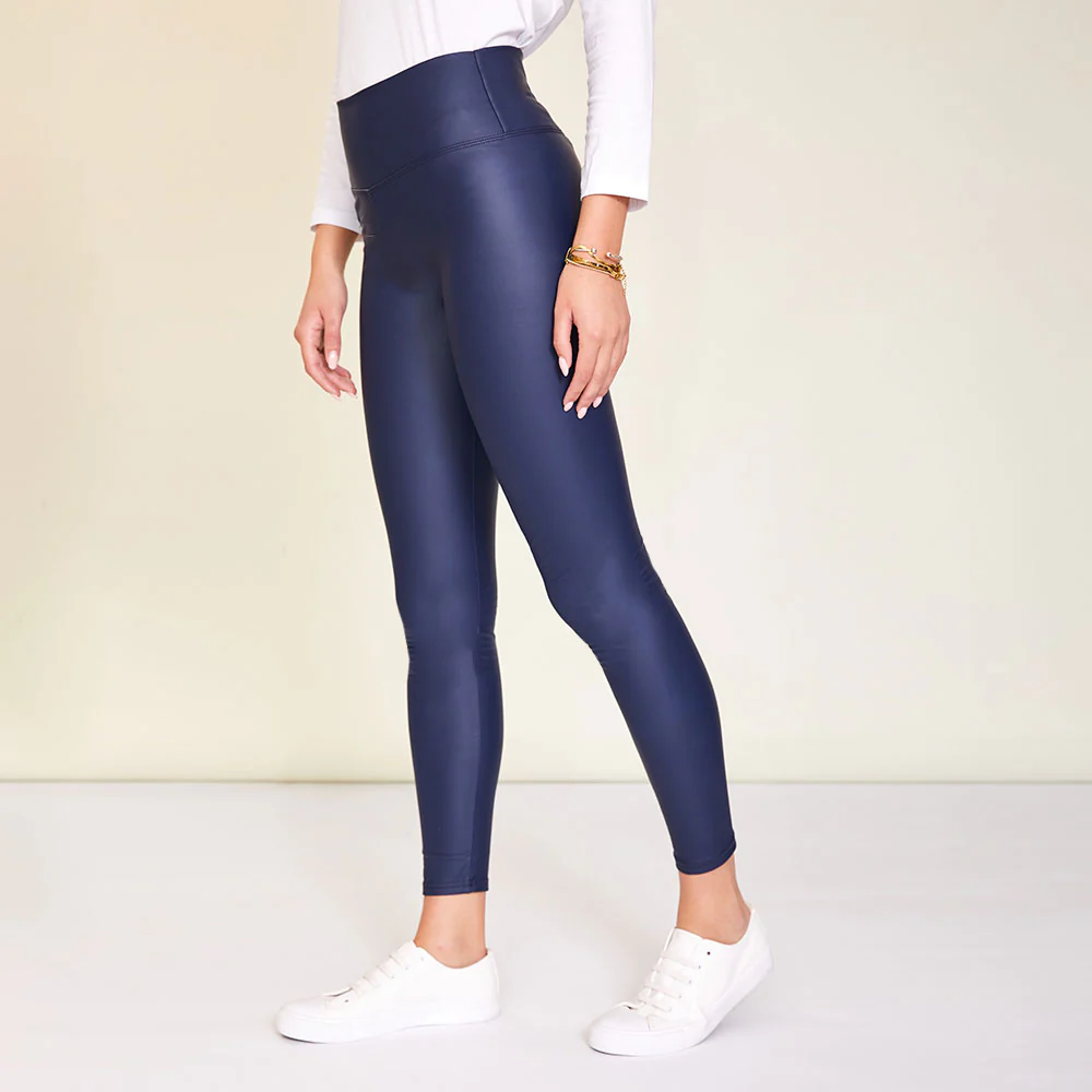 Wet Look PU Leggings (Navy) - Image 11