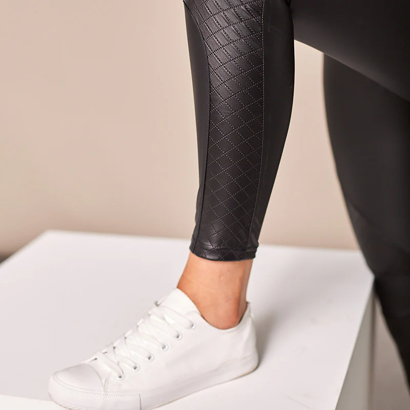 Wet Look Quilted Leggings (Black) - Image 10