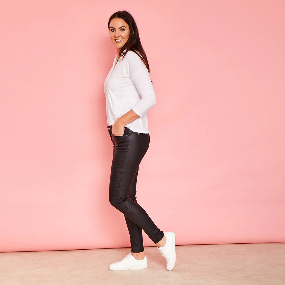 Cassie Stretch Leather Trousers (Black) - Image 2